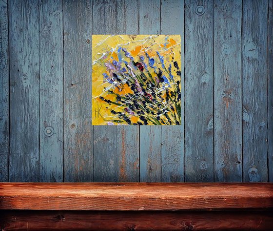 Lavender Painting Floral Original Art Flowers Oil Impasto Small Artwork 6 by 6 inches