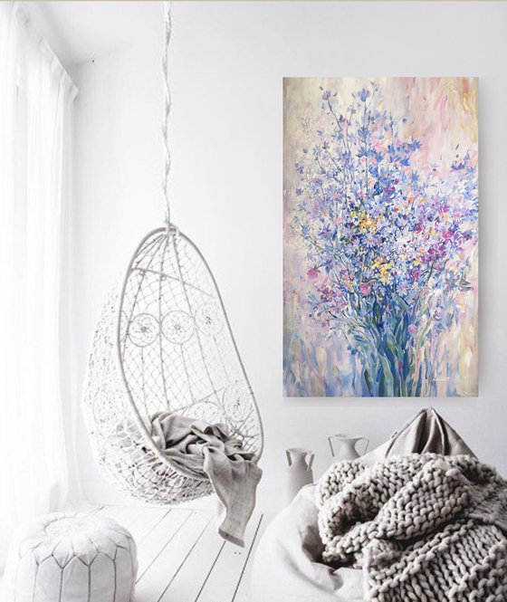 Large painting 100x160 cm unstretched canvas "Flowers after rain" i033 original artwork byAirinlea