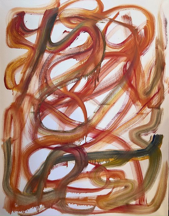 Abstract Colorful lines on oil canvas.