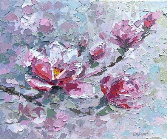 "Magnolia" palette knife oil painting
