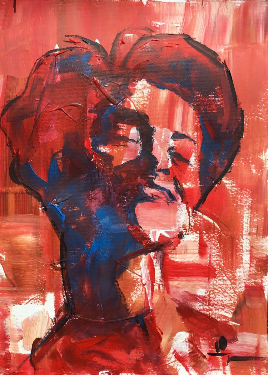 Expressive Portrait Acrylic Painting By Dominique Deve, 12 X 16, Khelfa, Original Artwork