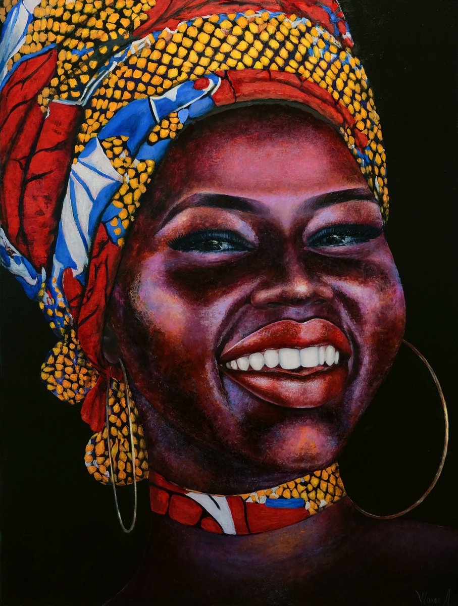 Impressionistic Portrait Oil Painting By Anastasia Woron, 24 X 31, African Beauty., Original Artwork