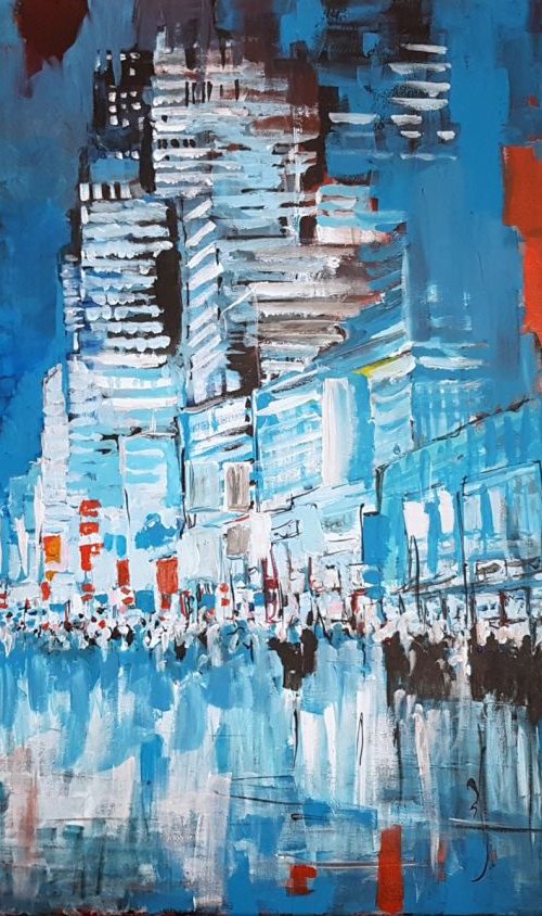N63 City view Large colourful acrylic on Canvas 100x70 cm by Lukasz Lepik