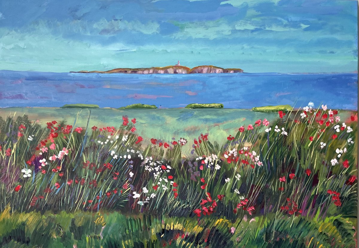 Impressionistic Landscape Oil Painting By Stephen Howard Harrison, 39 X 28", The Isle Of May From Fife, Original Artwork