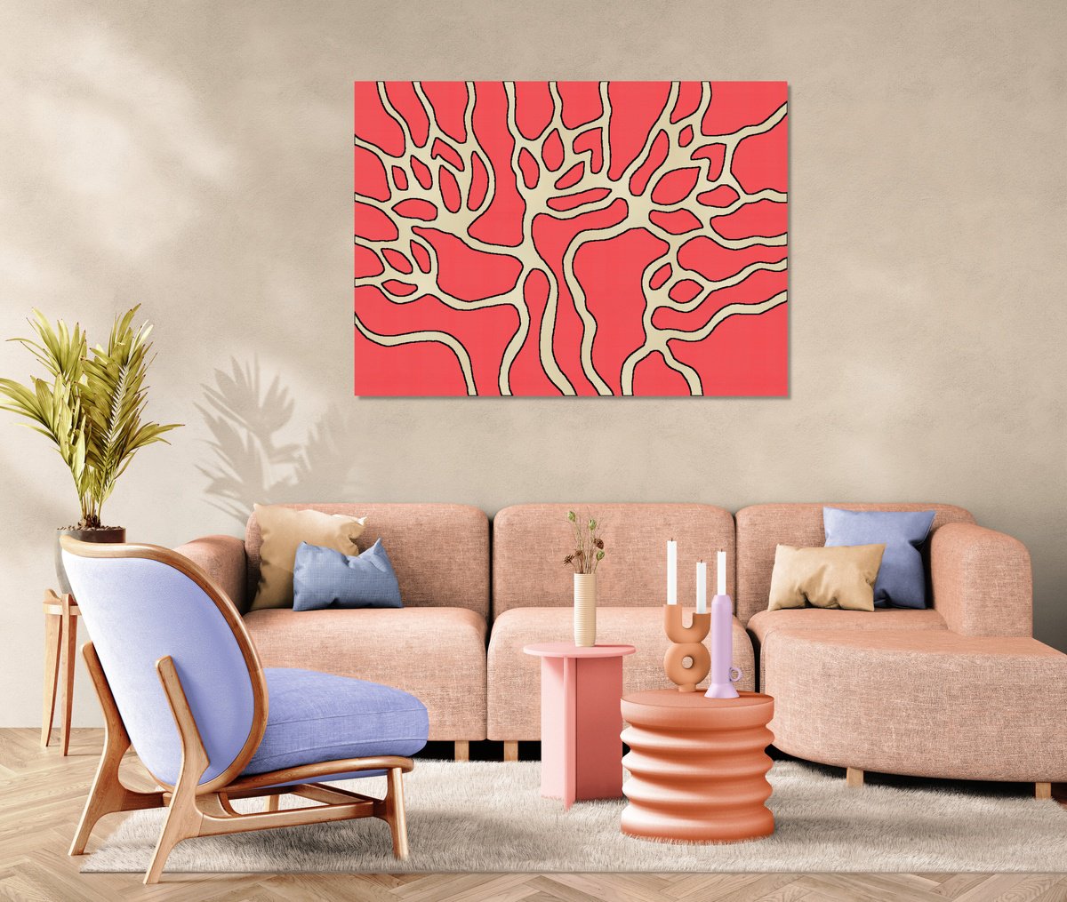 Abstract Botanical Acrylic Painting By Marina Krylova, 47 X 35", Modern Flowers #18, Original Artwork