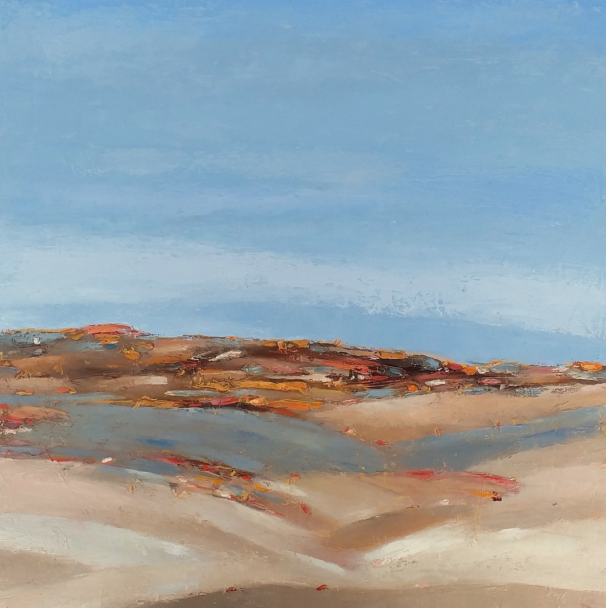 Abstract Landscape Oil Painting By Kestutis Jauniskis, 16 X 16", Sea Dunes 4, Original Artwork