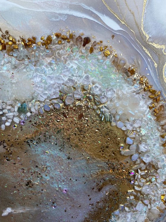 Serenity Gold Heart Crystal Artwork