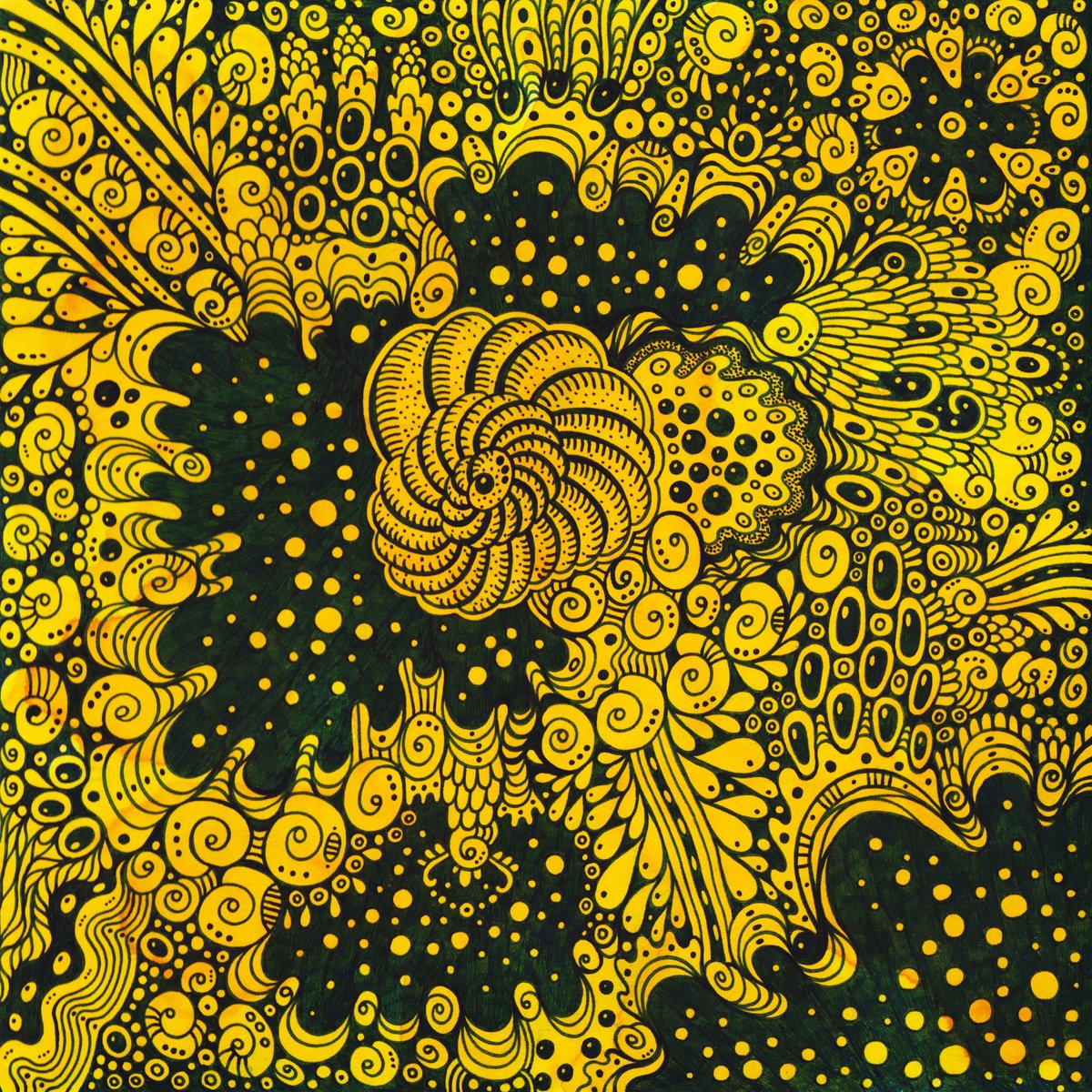 Surrealistic Botanical Ink Drawing By Veronika Demenko, 8 X 8", Underwater Life N.7, Original Artwork