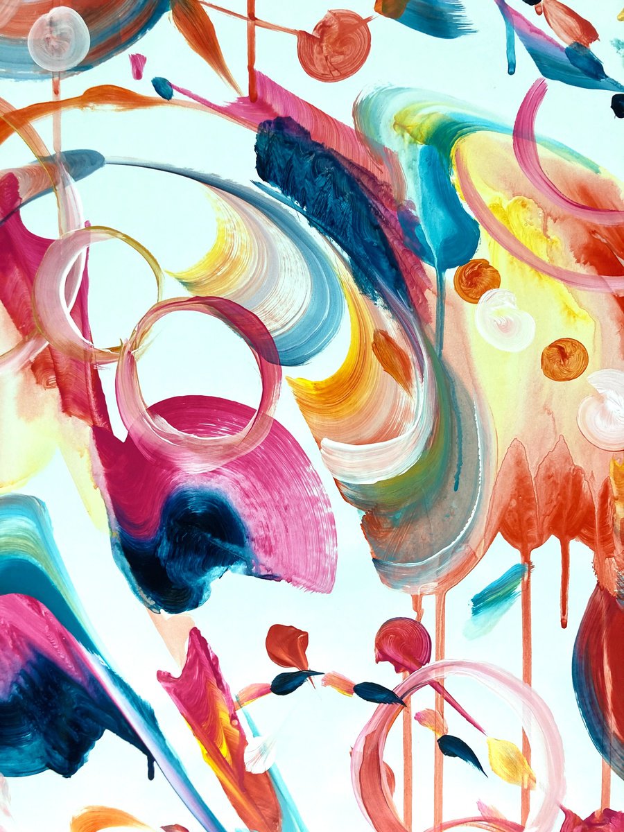 Organic Abstract Acrylic Painting By Daichi Matsusaki, 20 X 39, Color Dance 261224, Original Artwork