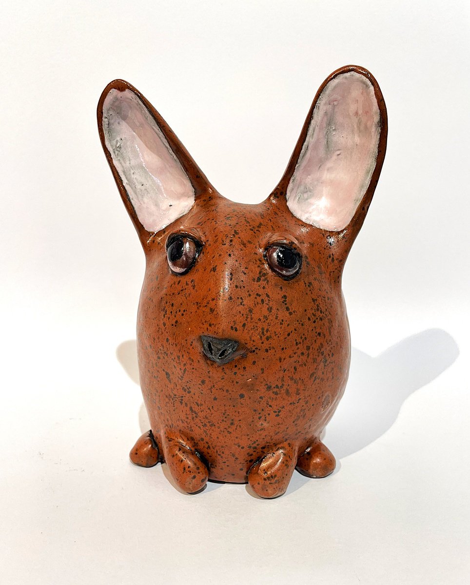 Naive Animal Clay Sculpture By Viktor Zuk, 6 X 7", Funny Sweet Rabbit, Original Artwork