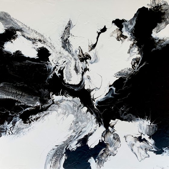 COMMISSIONED ARTWORK FOR KAREN VALERIE - BLACK ON WHITE #2 - LARGE ABSTRACT ART– EXPRESSIONS OF ENERGY AND LIGHT. READY TO HANG!