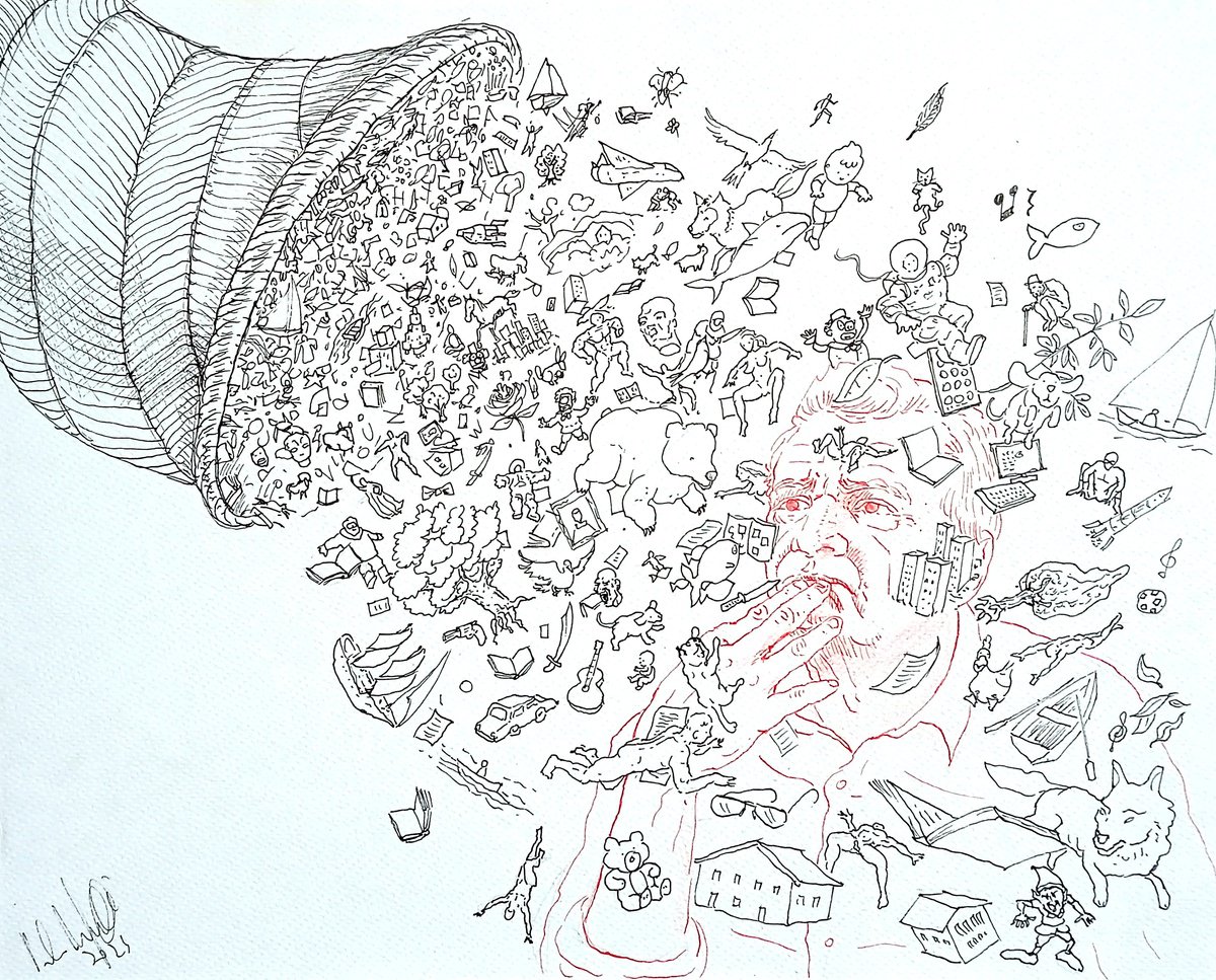 Illustrative Portrait Ink Drawing By Paolo Beneforti, 12 X 9", Too Much Of A Good Thing!, Original Artwork