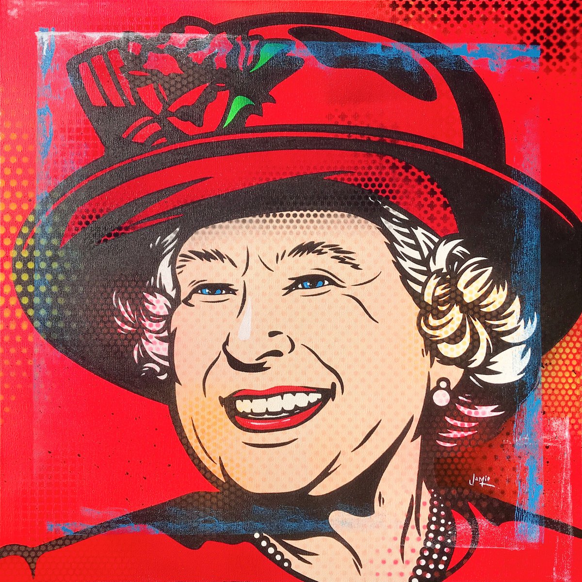 Urban And Pop Portrait Acrylic Painting By Jamie Lee, 24 X 24, Her Majesty Queen Elizabeth Ii, Original Artwork