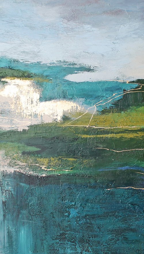 "North" Green and gold abstract landscape art by Solomia Shara