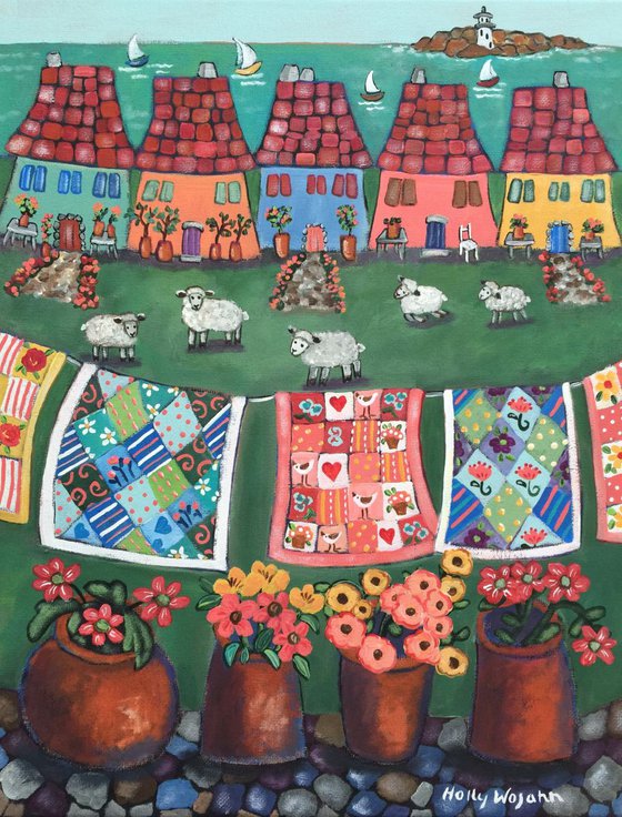 "Sheepish Rosy Cottages and Quilts"