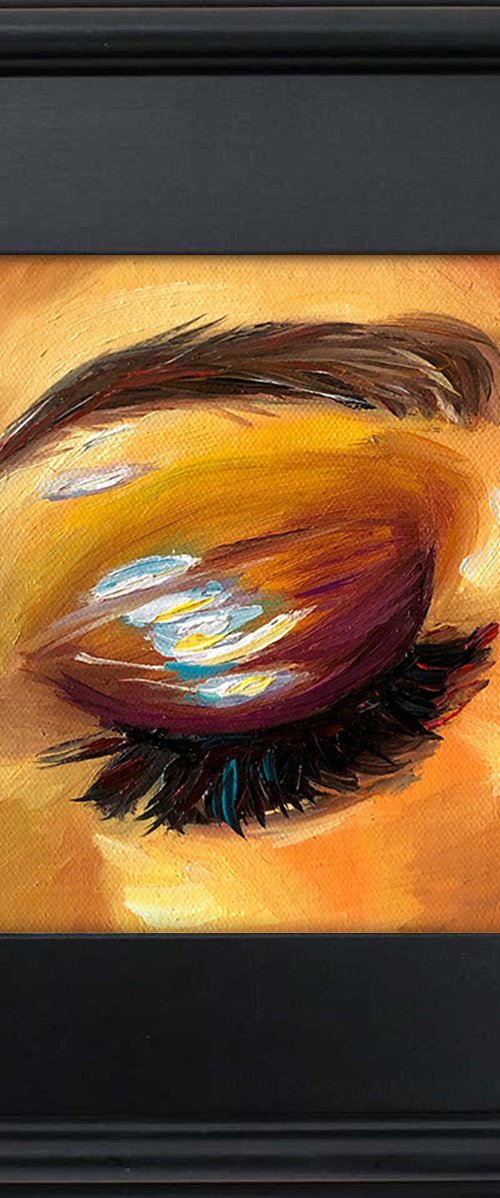 GLOSSY EYESHADOW, Original Mini Impressionist Square Oil Painting by Nastia Fortune