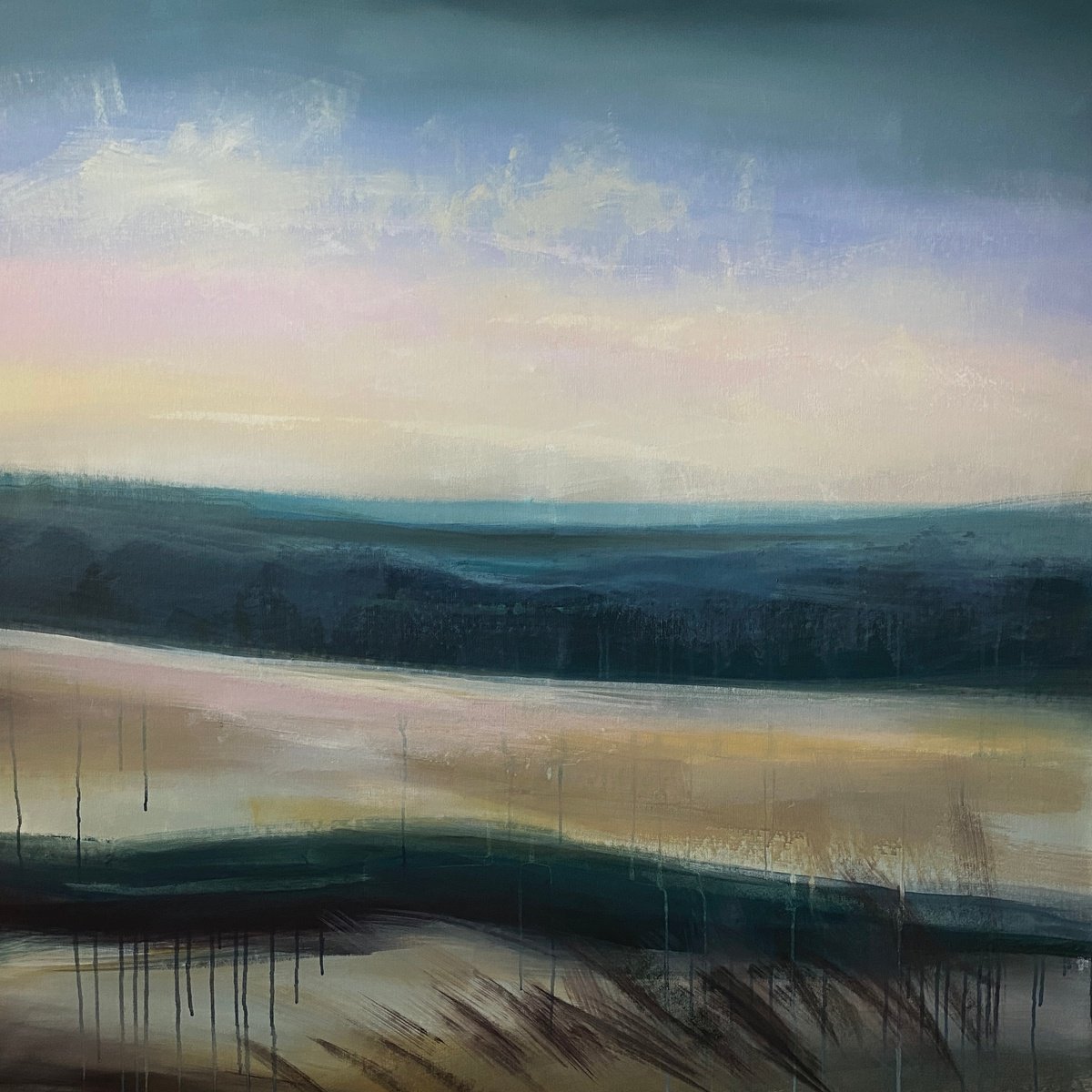 Impressionistic Landscape Acrylic Painting By Helen Mount, 35 X 35, Breathe Slowly/3, Original Artwork