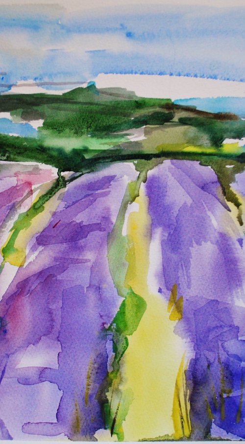 Lavender Fields #2  Plein-air Watercolour Landscape Painting. by Leah Maximova