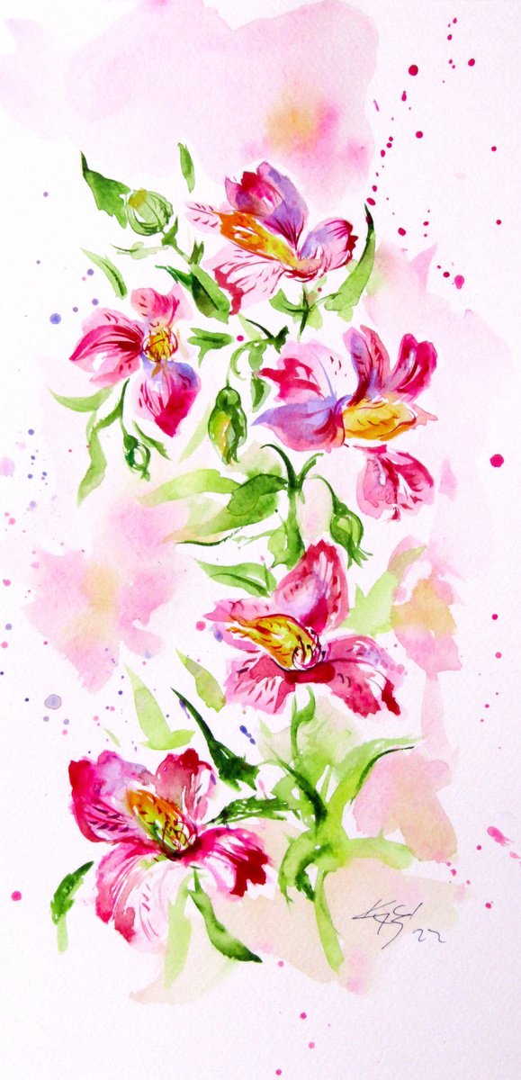 Kovács Anna Brigitta | Original Watercolour | Tropical Floral Ii | 20 X 40Cm | Artwork For Sale On Artfinder