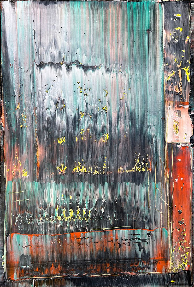 Expressive Abstract Acrylic Painting By Preston M. Smith (Pms), 24 X 36", "Aquatic Mountain", Original Artwork