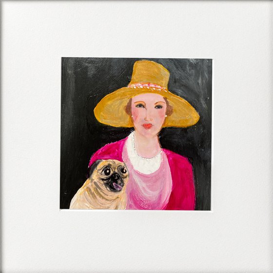 Woman pug dog framed