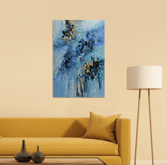 Blue Blossom 24"x36" - Acrylic abstract painting