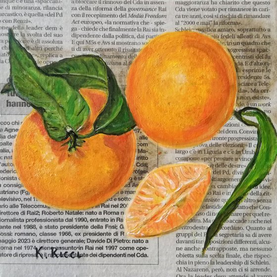 "Tangerines on Newspaper"