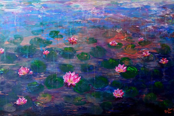 Pink water lilies in the twilight (2021)