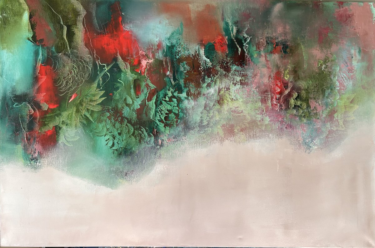 Expressive Abstract Oil Painting By Ludmila Budanov, 47 X 31", My Jungle I, Original Artwork