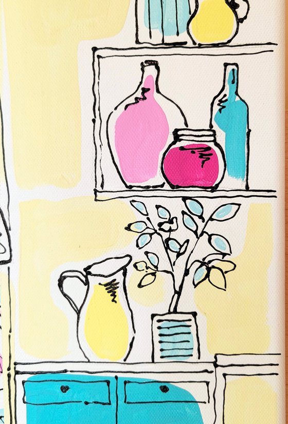 Kitchen with a yellow lamp