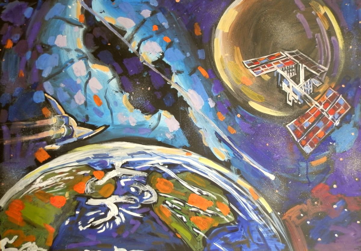 Space, large painting 100x70 cm by Nastasia Chertkova