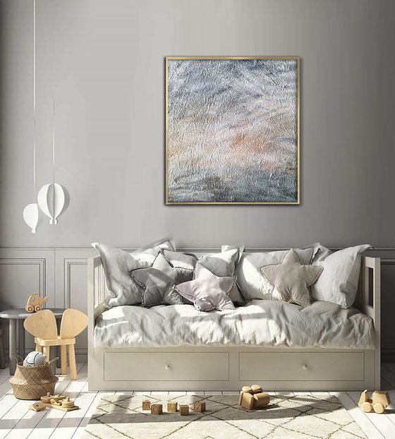 Relax painting White abstract painting Meditation Zen abstraction Light gray abstraction