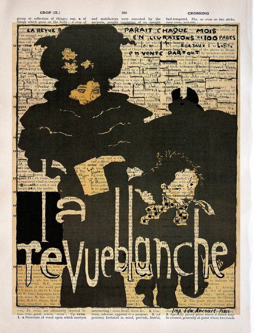 La Revue Blanche - Collage Art Print on Large Real English Dictionary Vintage Book Page by Jakub DK - JAKUB D KRZEWNIAK