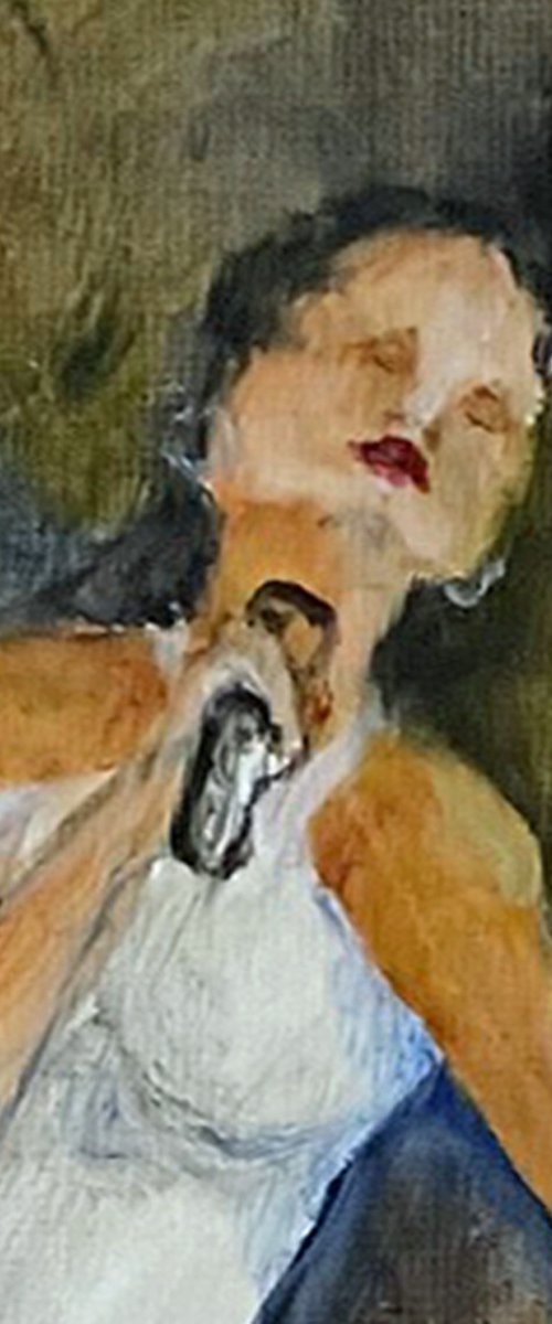 One of a kind female singer painted on a gessoed un-tempered masonite showing several glazes and semi glazes by Mary Gullette