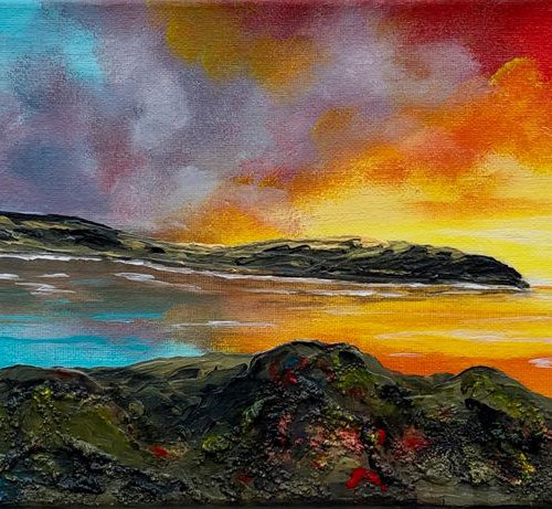 Lulworth Cove on a small Panoramic Canvas by Marja Brown