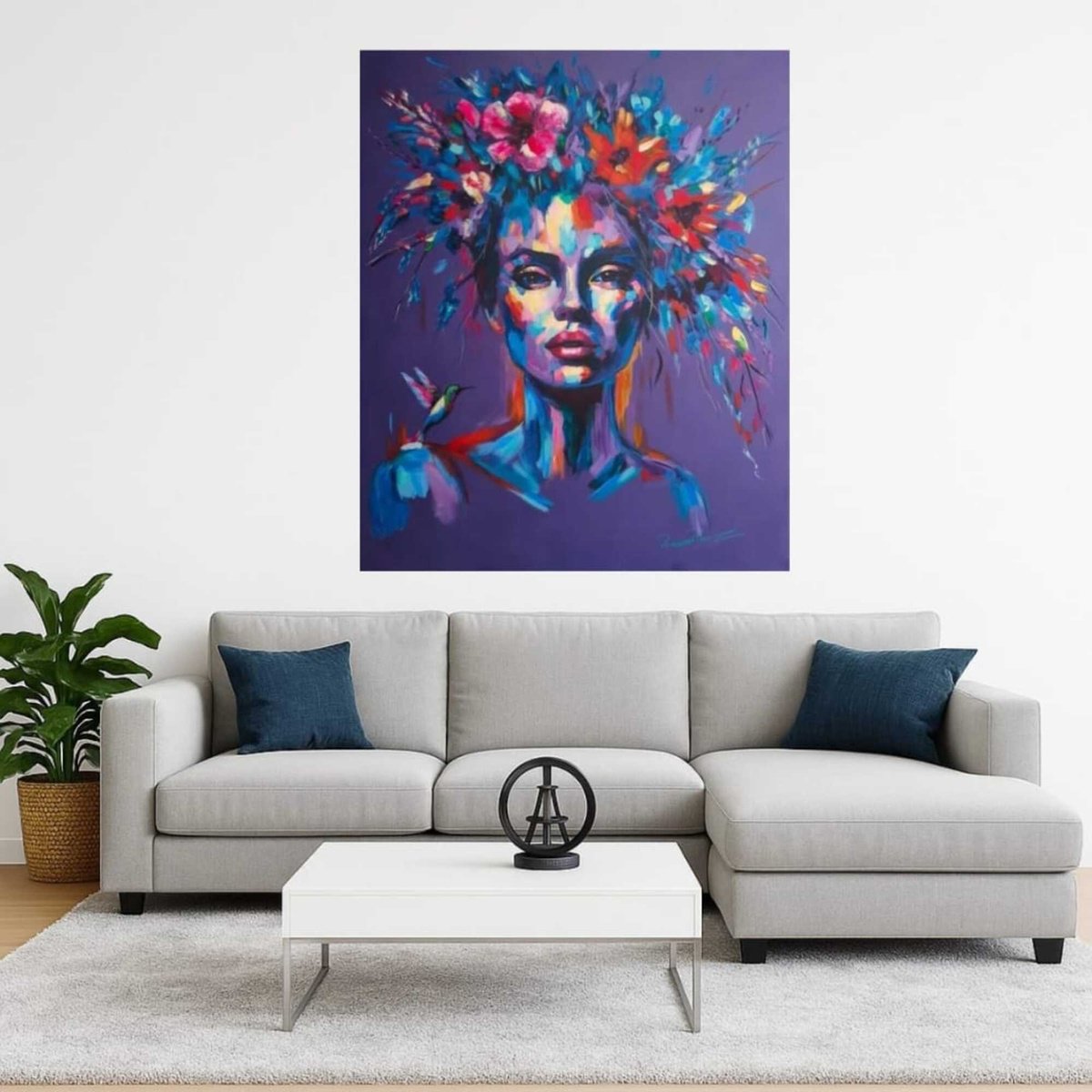 Urban And Pop Portrait Acrylic Painting By Ramona Pintea, 39 X 47", Echoes Of A Wild Spirit, Original Artwork