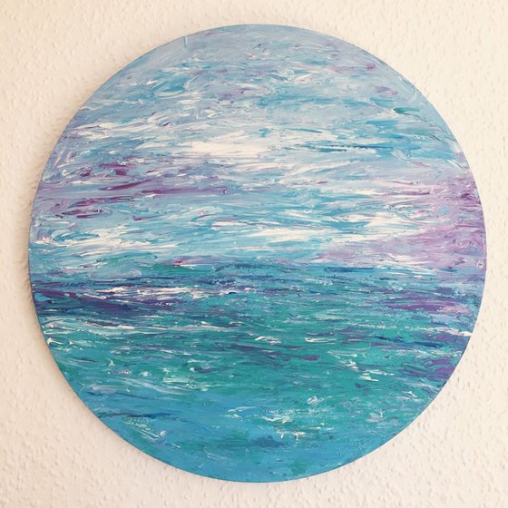 Peace (Impressionsitic Seascape or Abstract Art) Ready to hang on a circular deep edge canvas