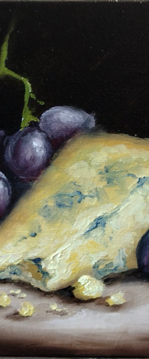 Stilton cheese and grapes still life by Jane Palmer Art