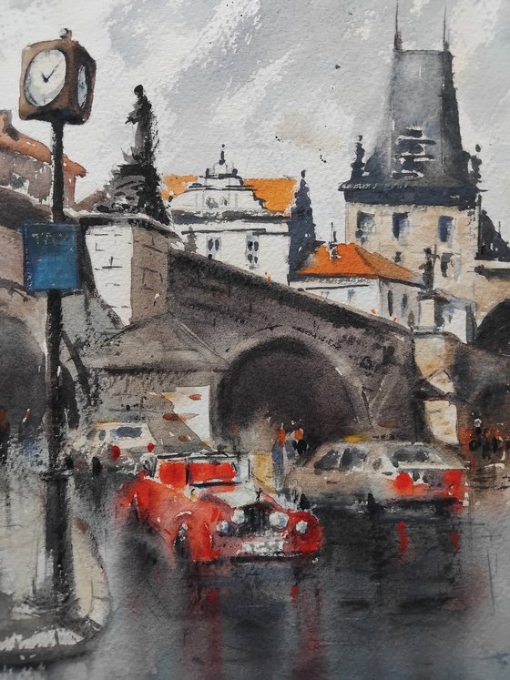 Rain under the Charles Bridge