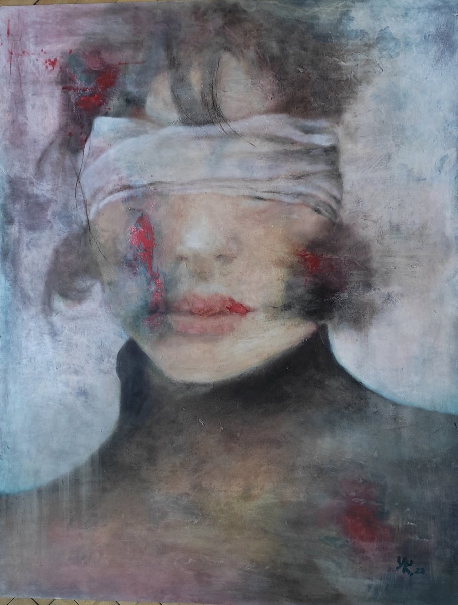 Impressionistic Portrait Oil Painting By Yuliia Kyrsanova, 28 X 35", Palette, Original Artwork