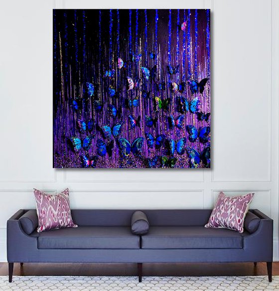 Butterfly sworms glitter abstract purple painting