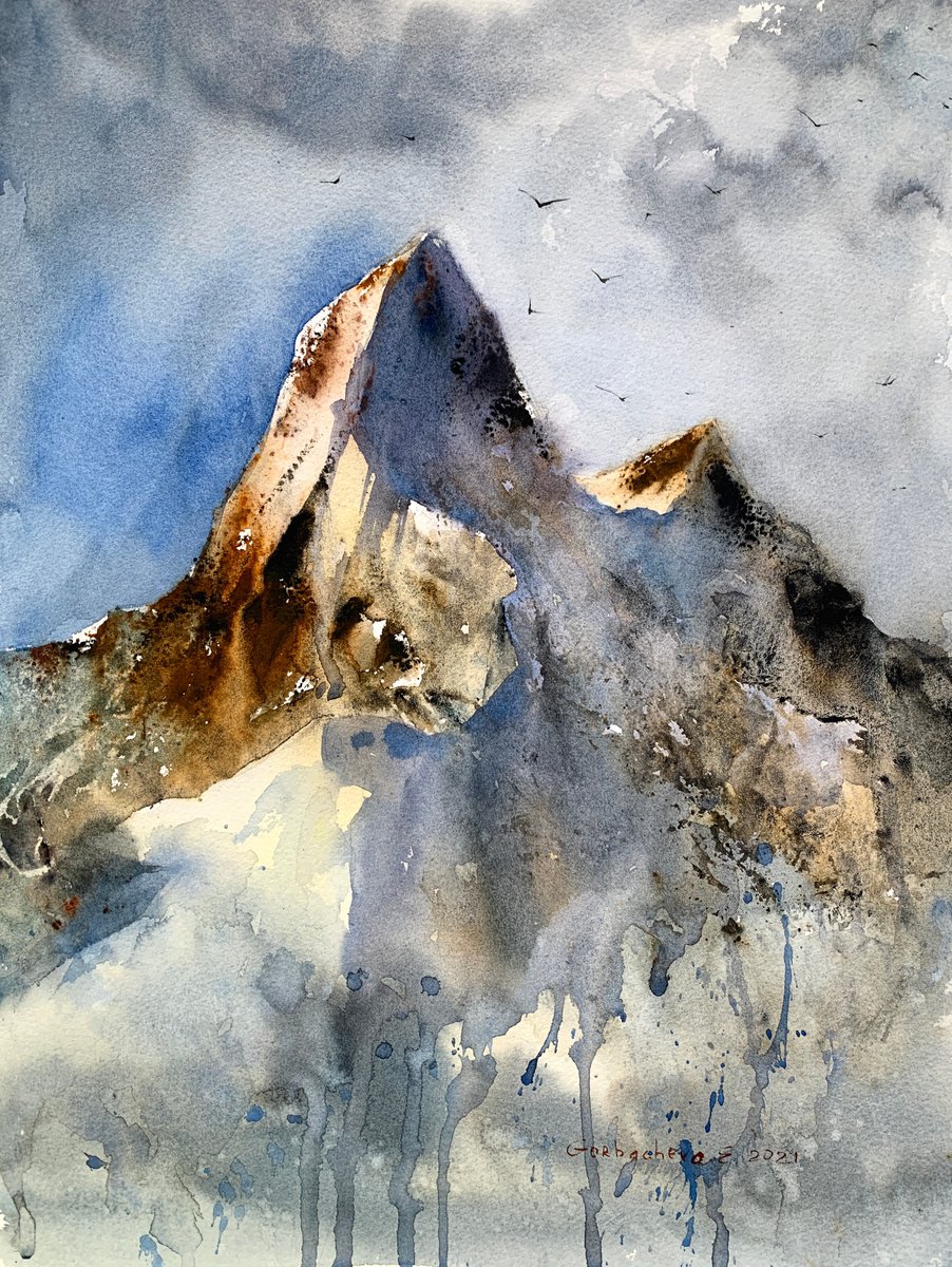 Impressionistic Landscape Watercolour By Eugenia Gorbacheva, 12 X 16, Mountainscape #16, Original Artwork