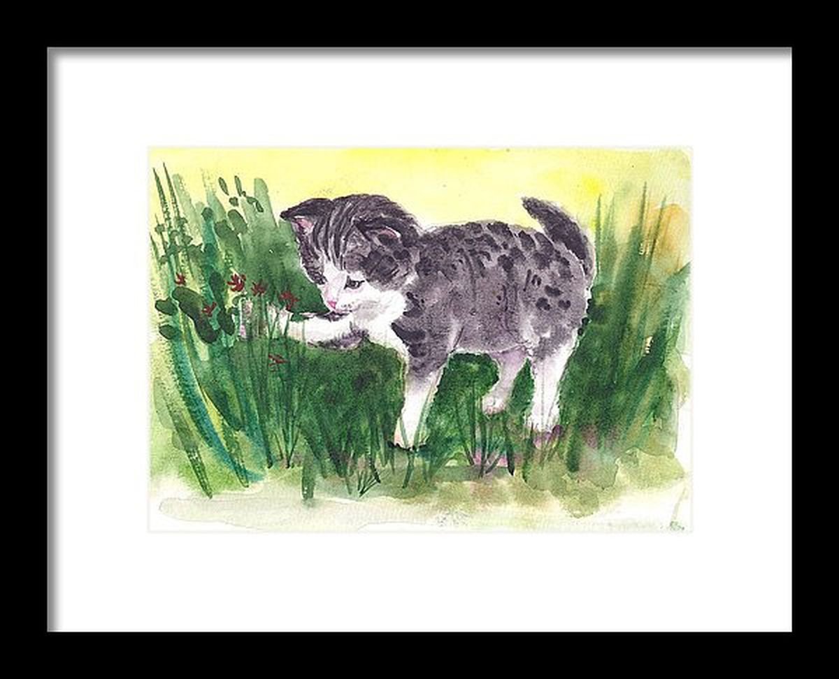 Playful kitten 2 watercolors on paper 5.8x8.3 (A5) by Asha Shenoy