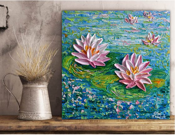 Water Lilies at the Park - Impasto Floral Art