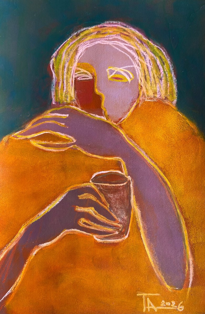 Expressive Pastel Drawing , Portrait With A Glass. By Tatjana Auschew, 13 X 20, Artwork For Sale On Artfinder