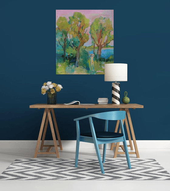 The girl is sunbathing