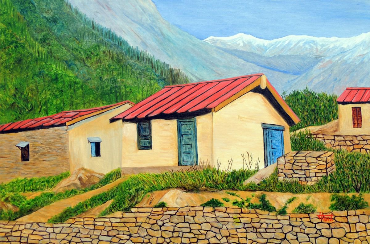 Expressive Landscape Oil Painting By Ajay Harit, 45 X 30, Life On Rocks, Original Artwork