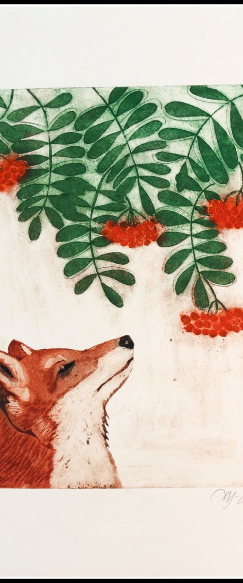 Fox and Rowanberries by Mariann Johansen-Ellis