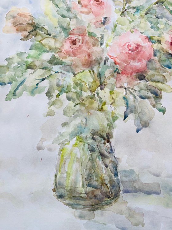 Roses in vase 19,7x27,5 in.