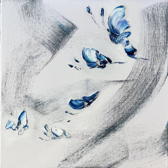 DISAPPEARING VIEW 4 - Blue butterfly. Small painting. Original miniart.